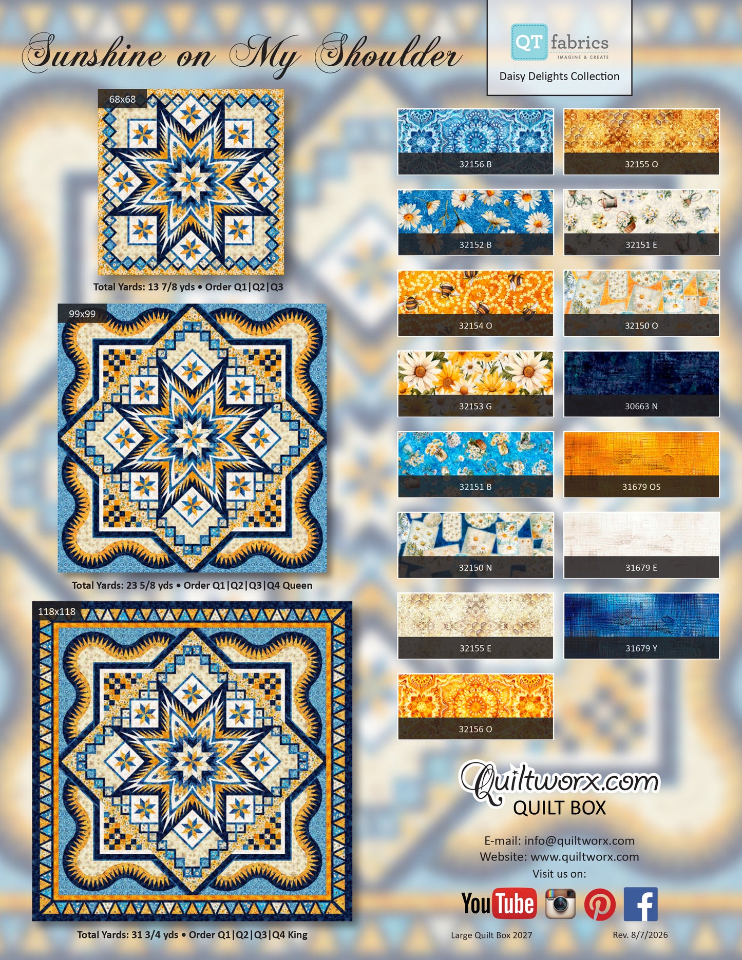 2027 Sunshine on My Shoulder 99" Full Kit Fabric and Pattern