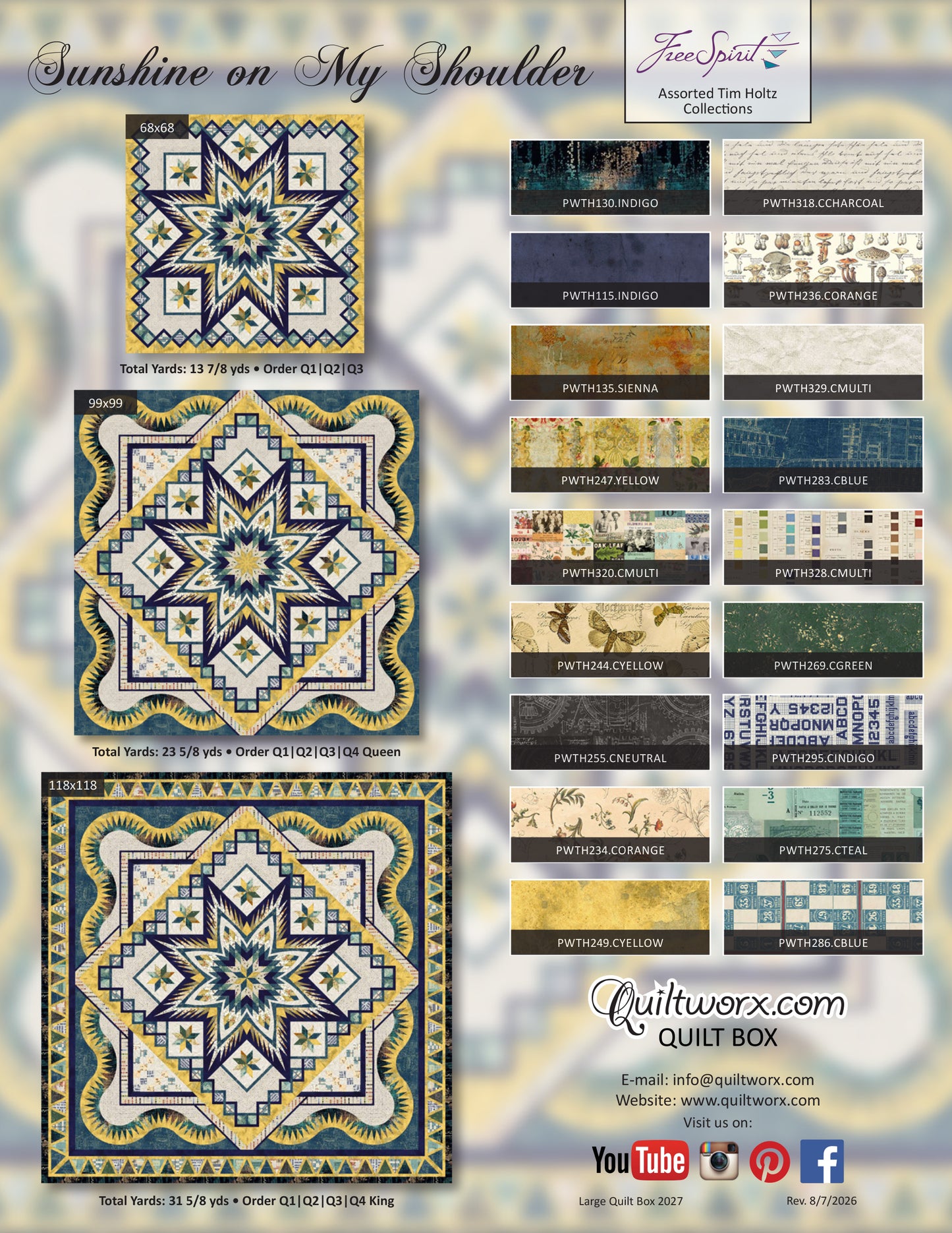 2027 Sunshine on My Shoulder 99" Full Kit Fabric and Pattern